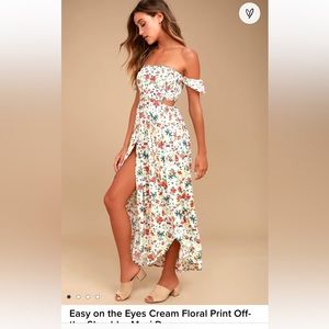 Easy on the Eyes Cream Floral Print Off the Shoulder Maxi
